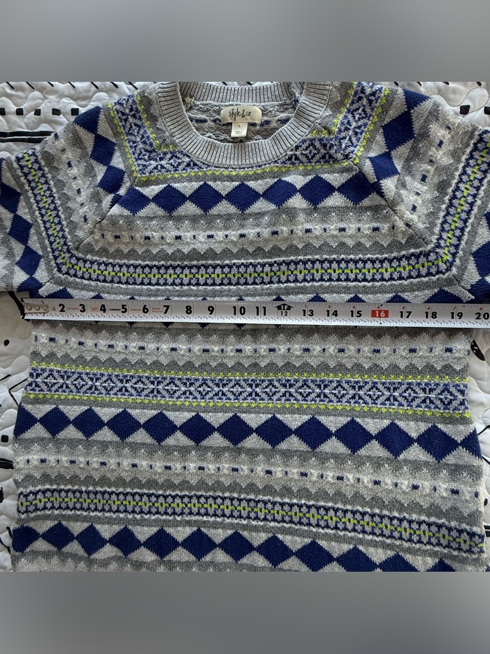 Style & Co. Gray and Navy Fair Isle Sweater - Picture 7 of 8